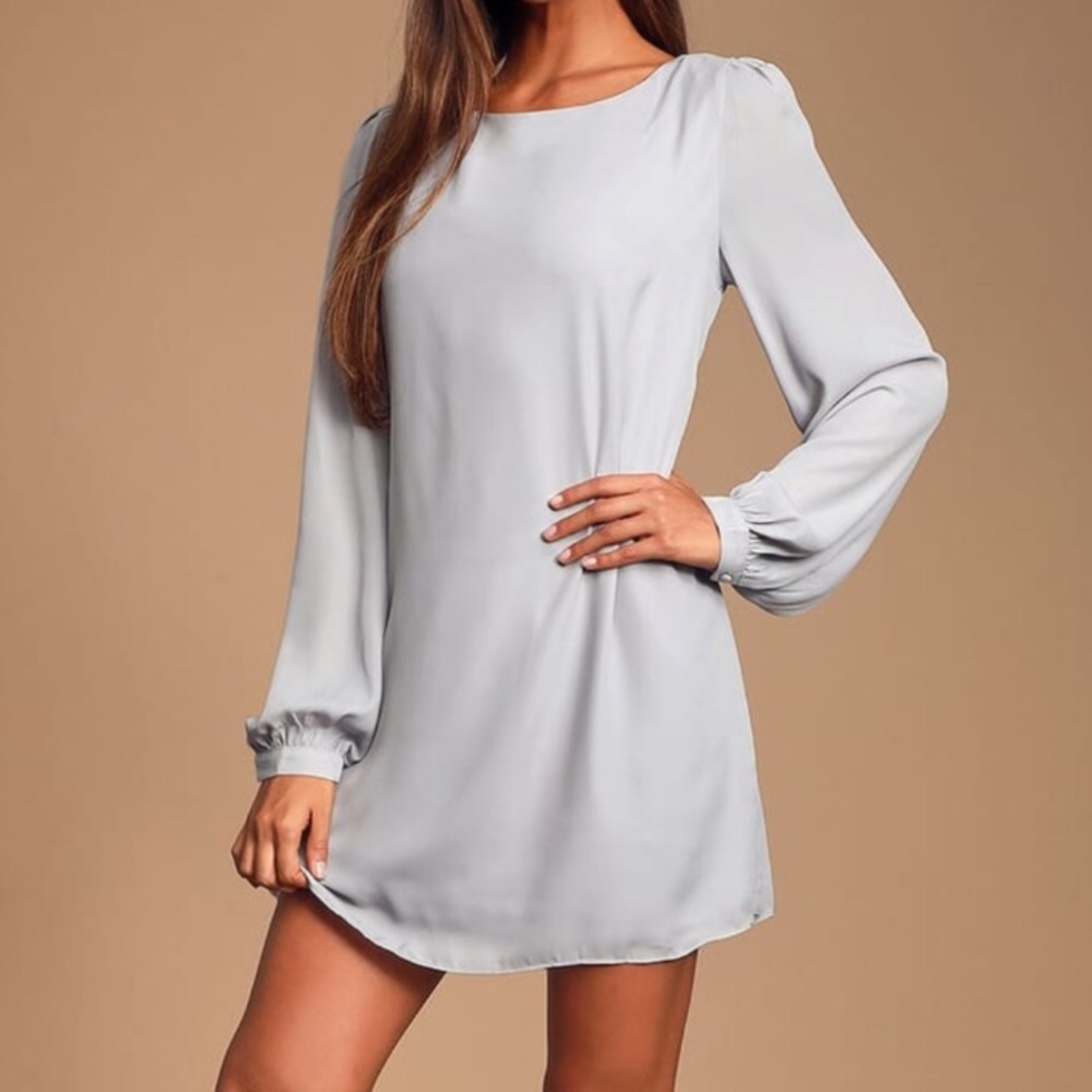 Lulu’s Status Update Light Grey Shift Dress Long Sleeve Mini Size XS
